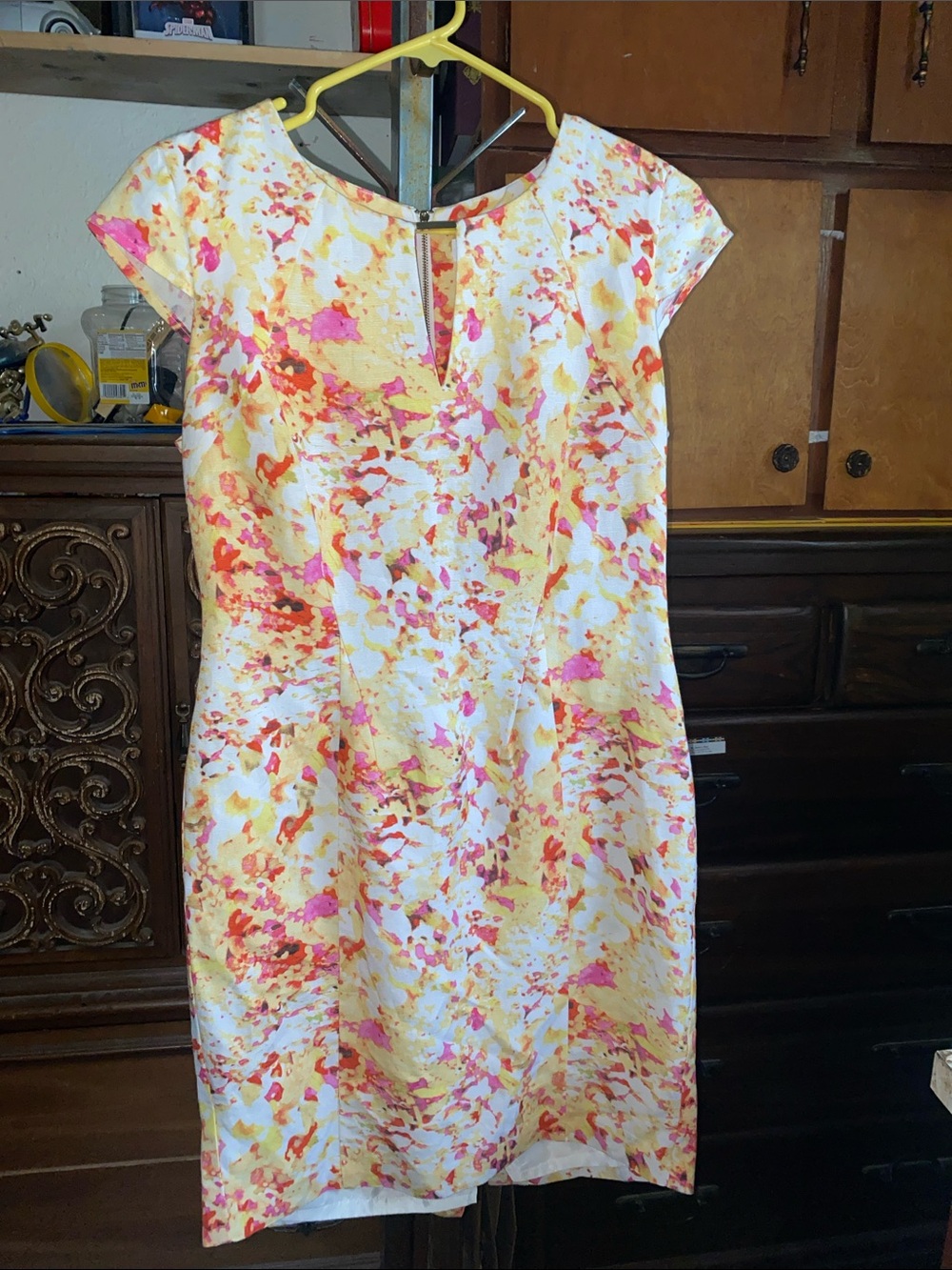 Calvin Klein Floral Sheath Dress in Pink and Yellow